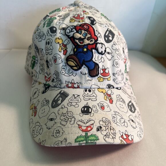 Super Mario Cap Flex Fitted White Mario Embroidered Med/Lg - Picture 2 of 11